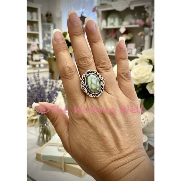 Palomino Turquoise (Varisvite) Victorian Style Oval Ring 6-10 - Picture 4 of 7